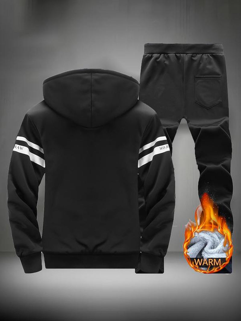 Men'S Winter Thick Warm Hooded Sweatshirt and Pants Two-Piece Casual Set