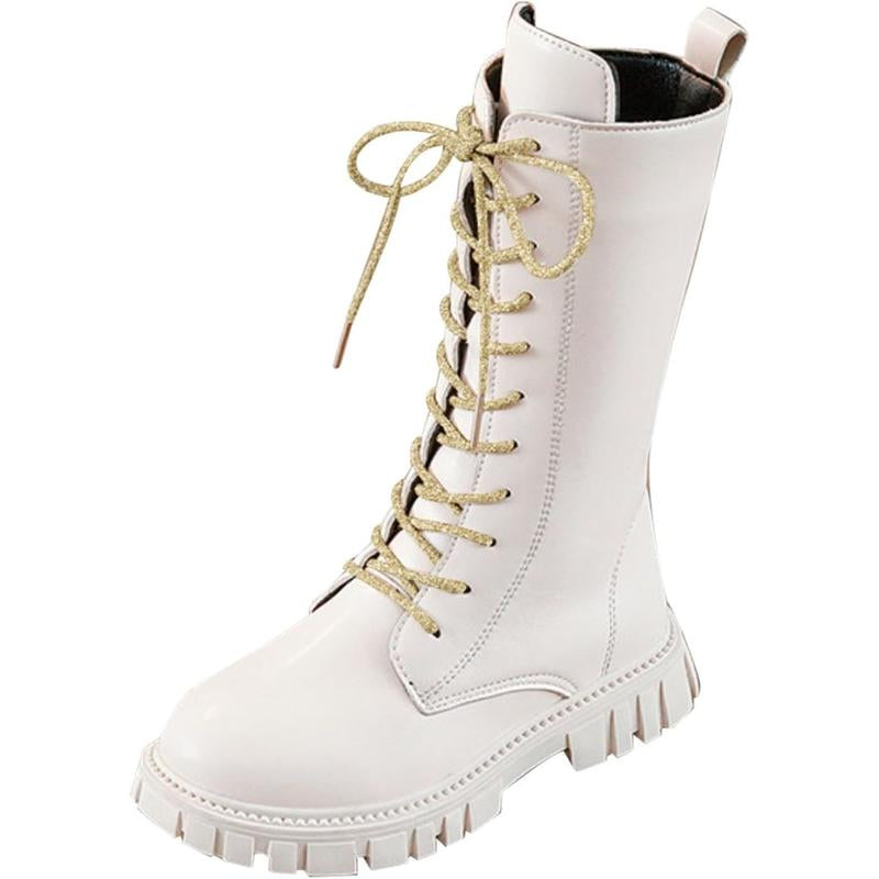 Kpop Demon Hunters Lace up Riding Boots Mid Calf Combat Boots Lace up Riding Boots Mid Calf Combat Boots PU Leather Side Zipper Punk Goth Boot Halloween Gift