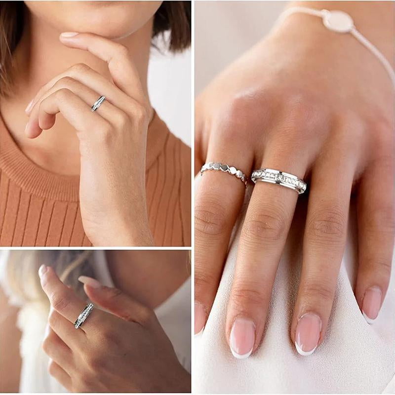 Anxiety Rings for Women and Men Titanium Steel Spinner Fidget Band Rings Cubic Zirconia Relieving Anxiety Wedding Promise Lucky Rings Comfort Fit Size 5 to 10