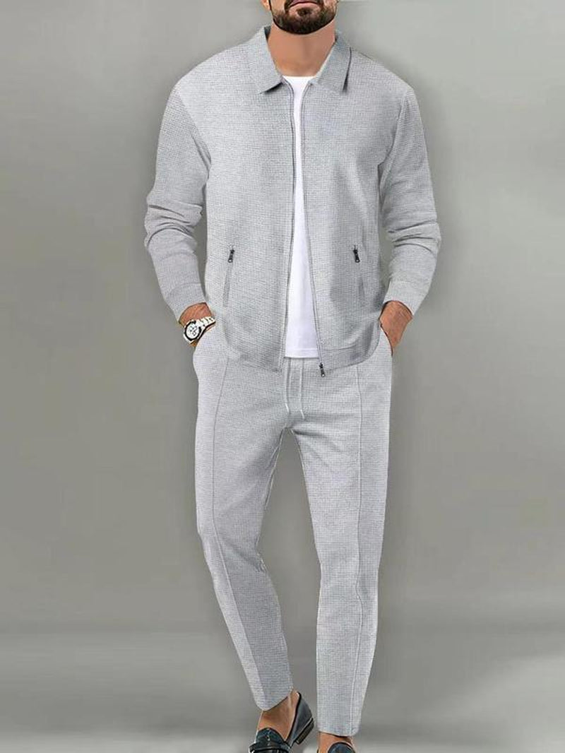 KZZ Sporty Two-Piece Set Men'S Plain Zip up Jacket & Drawstring Waist Pants Tracksuit Set, Men'S Sportswear for Gym Workout Running, Casual Gym Wear, Tracksuit Outfit, Athletic Tracksuit, Casual Activewear, Gym Clothes Set,Fallfreshness