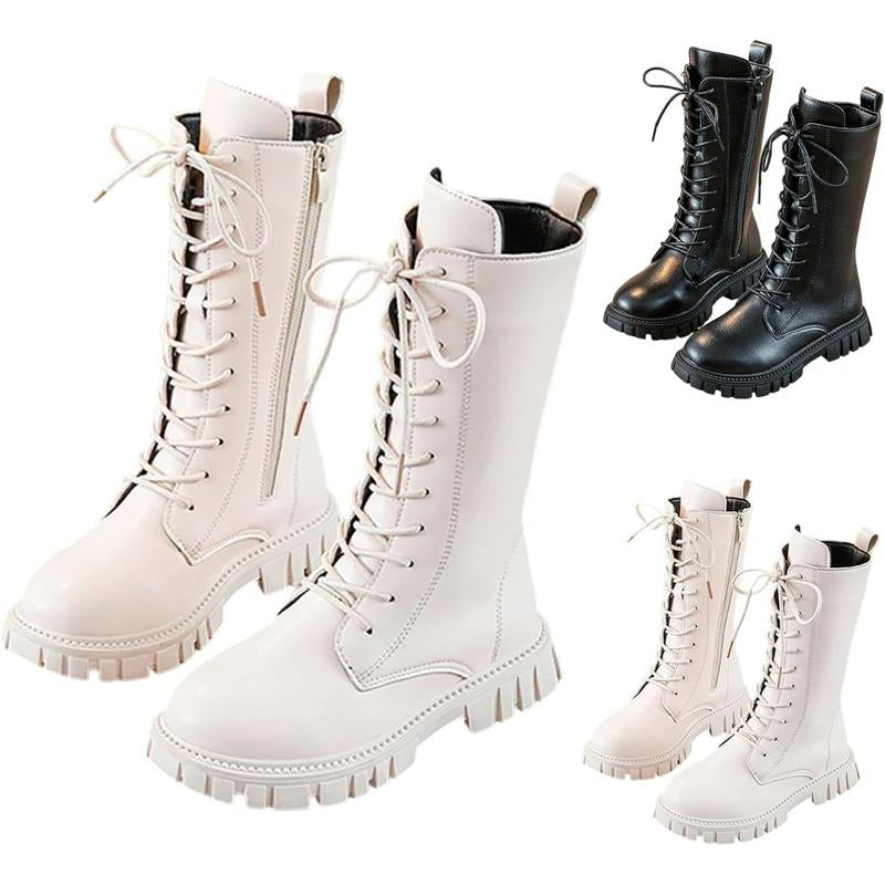 Kpop Demon Hunters Lace up Riding Boots Mid Calf Combat Boots Lace up Riding Boots Mid Calf Combat Boots PU Leather Side Zipper Punk Goth Boot Halloween Gift