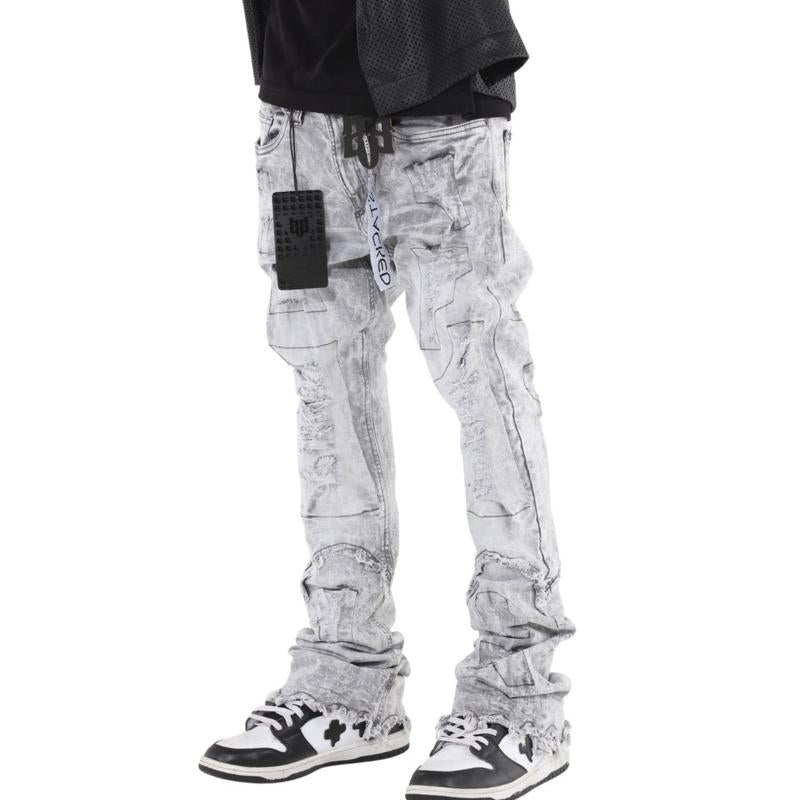 Stylo Men’S Grey Vintage Washed Stacked Denim Jeans High End Street Wear - Comfortable and Stylish - Menswear