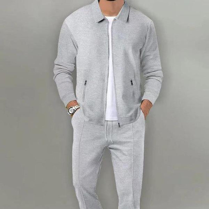 KZZ Sporty Two-Piece Set Men'S Plain Zip up Jacket & Drawstring Waist Pants Tracksuit Set, Men'S Sportswear for Gym Workout Running, Casual Gym Wear, Tracksuit Outfit, Athletic Tracksuit, Casual Activewear, Gym Clothes Set,Fallfreshness
