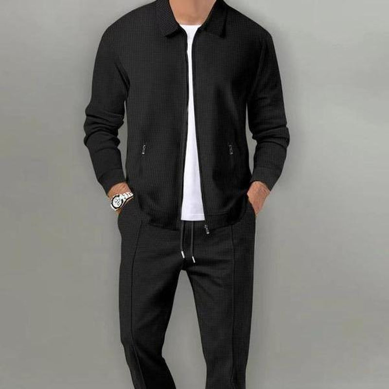 KZZ Sporty Two-Piece Set Men'S Plain Zip up Jacket & Drawstring Waist Pants Tracksuit Set, Men'S Sportswear for Gym Workout Running, Casual Gym Wear, Tracksuit Outfit, Athletic Tracksuit, Casual Activewear, Gym Clothes Set,Fallfreshness