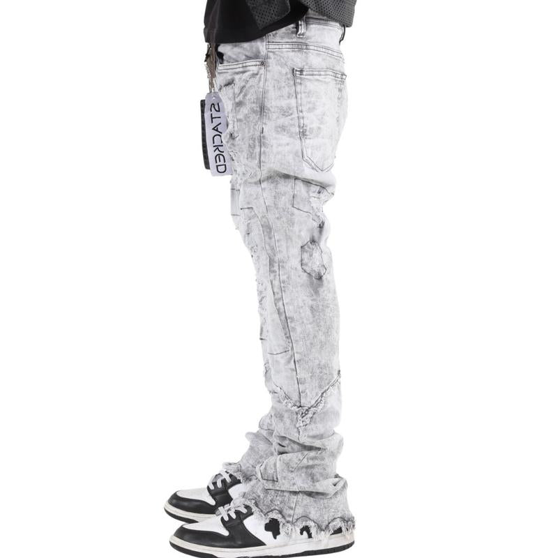 Stylo Men’S Grey Vintage Washed Stacked Denim Jeans High End Street Wear - Comfortable and Stylish - Menswear