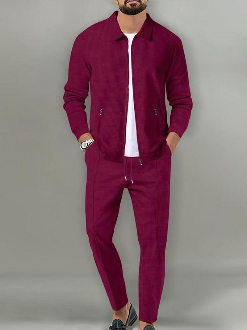KZZ Sporty Two-Piece Set Men'S Plain Zip up Jacket & Drawstring Waist Pants Tracksuit Set, Men'S Sportswear for Gym Workout Running, Casual Gym Wear, Tracksuit Outfit, Athletic Tracksuit, Casual Activewear, Gym Clothes Set,Fallfreshness
