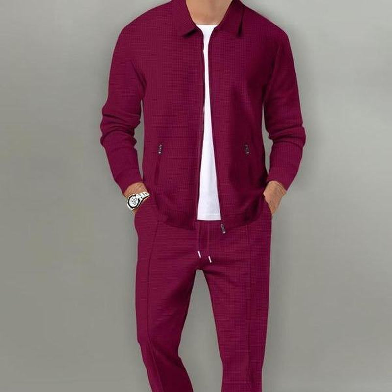 KZZ Sporty Two-Piece Set Men'S Plain Zip up Jacket & Drawstring Waist Pants Tracksuit Set, Men'S Sportswear for Gym Workout Running, Casual Gym Wear, Tracksuit Outfit, Athletic Tracksuit, Casual Activewear, Gym Clothes Set,Fallfreshness