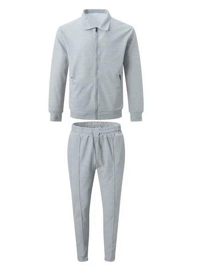 KZZ Sporty Two-Piece Set Men'S Plain Zip up Jacket & Drawstring Waist Pants Tracksuit Set, Men'S Sportswear for Gym Workout Running, Casual Gym Wear, Tracksuit Outfit, Athletic Tracksuit, Casual Activewear, Gym Clothes Set,Fallfreshness