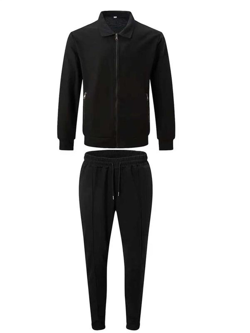 KZZ Sporty Two-Piece Set Men'S Plain Zip up Jacket & Drawstring Waist Pants Tracksuit Set, Men'S Sportswear for Gym Workout Running, Casual Gym Wear, Tracksuit Outfit, Athletic Tracksuit, Casual Activewear, Gym Clothes Set,Fallfreshness