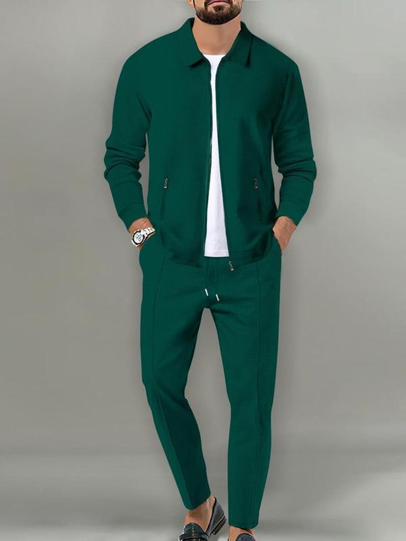 KZZ Sporty Two-Piece Set Men'S Plain Zip up Jacket & Drawstring Waist Pants Tracksuit Set, Men'S Sportswear for Gym Workout Running, Casual Gym Wear, Tracksuit Outfit, Athletic Tracksuit, Casual Activewear, Gym Clothes Set,Fallfreshness