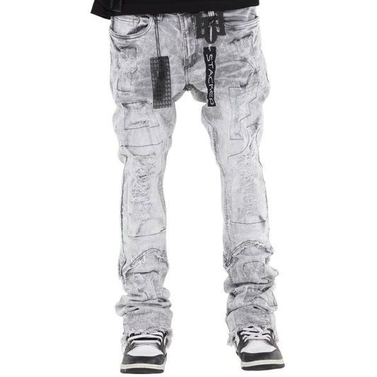 Stylo Men’S Grey Vintage Washed Stacked Denim Jeans High End Street Wear - Comfortable and Stylish - Menswear