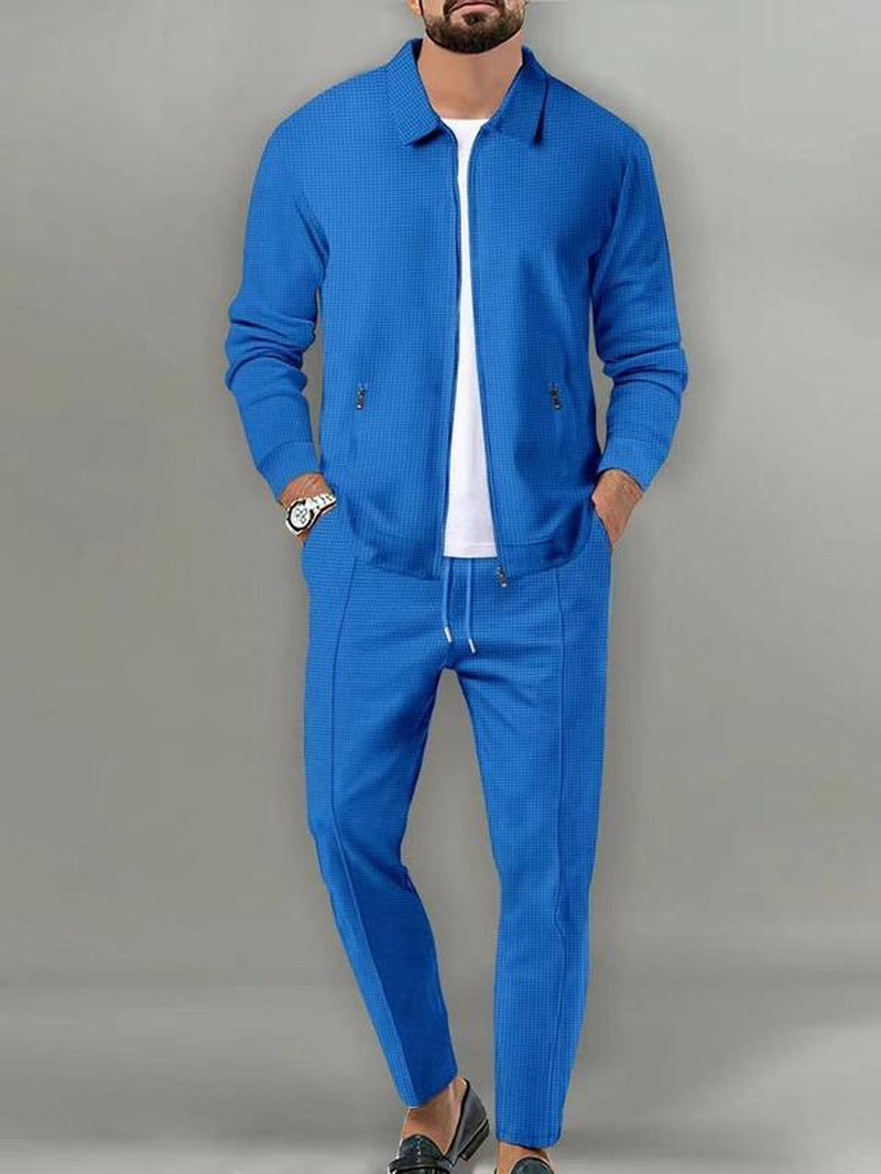 KZZ Sporty Two-Piece Set Men'S Plain Zip up Jacket & Drawstring Waist Pants Tracksuit Set, Men'S Sportswear for Gym Workout Running, Casual Gym Wear, Tracksuit Outfit, Athletic Tracksuit, Casual Activewear, Gym Clothes Set,Fallfreshness