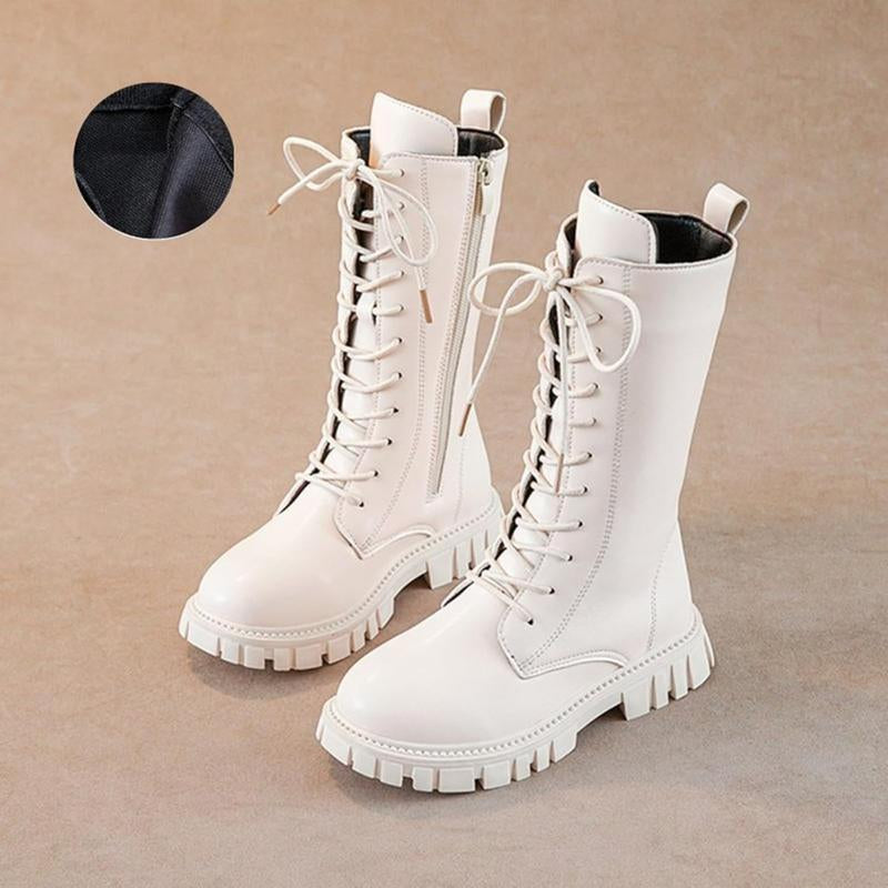 Kpop Demon Hunters Lace up Riding Boots Mid Calf Combat Boots Lace up Riding Boots Mid Calf Combat Boots PU Leather Side Zipper Punk Goth Boot Halloween Gift