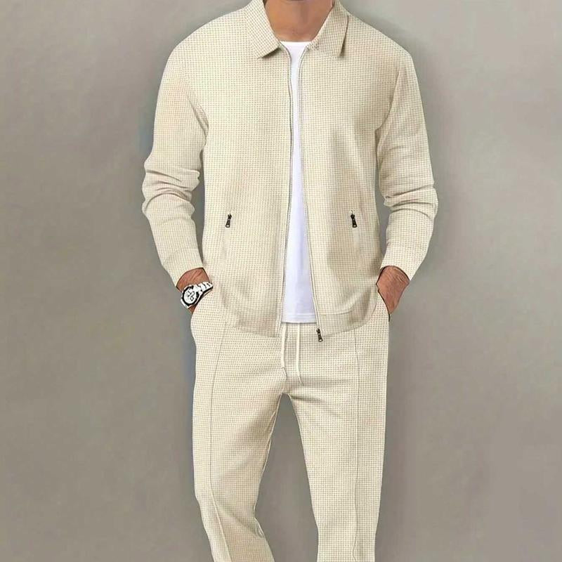 KZZ Sporty Two-Piece Set Men'S Plain Zip up Jacket & Drawstring Waist Pants Tracksuit Set, Men'S Sportswear for Gym Workout Running, Casual Gym Wear, Tracksuit Outfit, Athletic Tracksuit, Casual Activewear, Gym Clothes Set,Fallfreshness