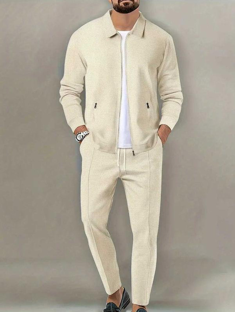 KZZ Sporty Two-Piece Set Men'S Plain Zip up Jacket & Drawstring Waist Pants Tracksuit Set, Men'S Sportswear for Gym Workout Running, Casual Gym Wear, Tracksuit Outfit, Athletic Tracksuit, Casual Activewear, Gym Clothes Set,Fallfreshness