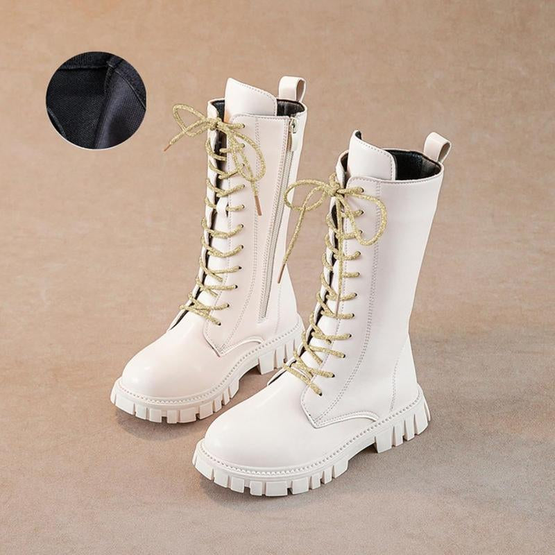 Kpop Demon Hunters Lace up Riding Boots Mid Calf Combat Boots Lace up Riding Boots Mid Calf Combat Boots PU Leather Side Zipper Punk Goth Boot Halloween Gift