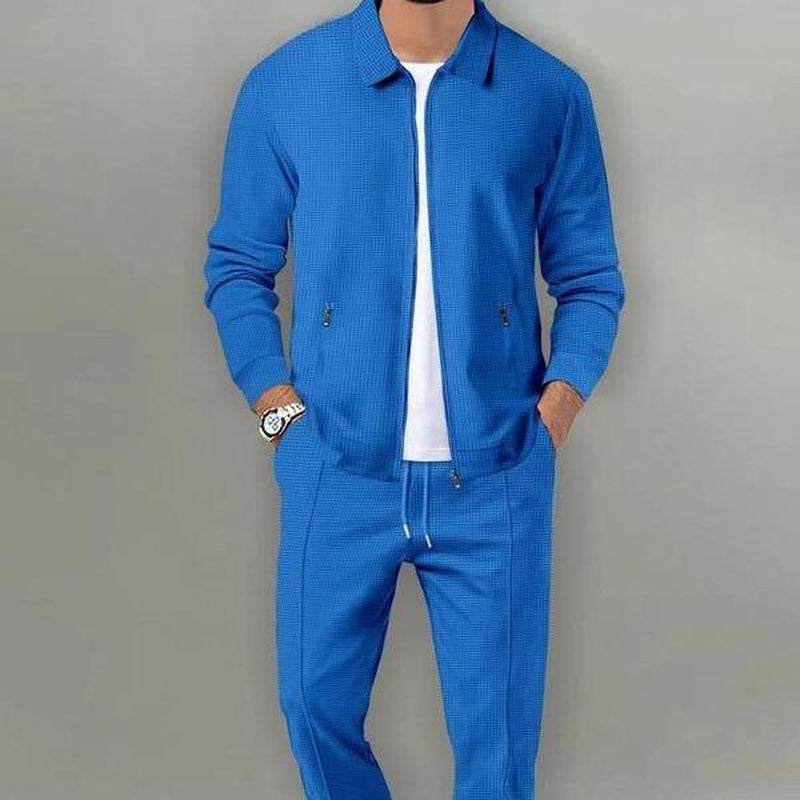 KZZ Sporty Two-Piece Set Men'S Plain Zip up Jacket & Drawstring Waist Pants Tracksuit Set, Men'S Sportswear for Gym Workout Running, Casual Gym Wear, Tracksuit Outfit, Athletic Tracksuit, Casual Activewear, Gym Clothes Set,Fallfreshness