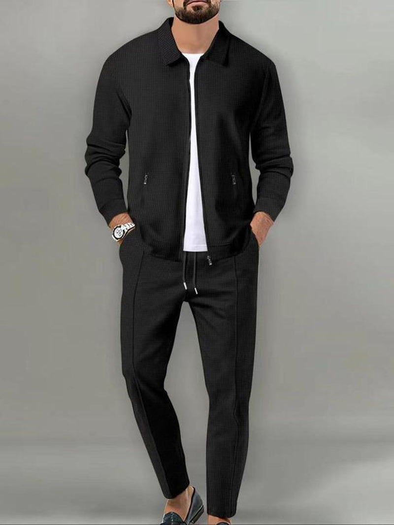 KZZ Sporty Two-Piece Set Men'S Plain Zip up Jacket & Drawstring Waist Pants Tracksuit Set, Men'S Sportswear for Gym Workout Running, Casual Gym Wear, Tracksuit Outfit, Athletic Tracksuit, Casual Activewear, Gym Clothes Set,Fallfreshness