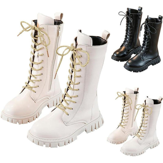 Kpop Demon Hunters Lace up Riding Boots Mid Calf Combat Boots Lace up Riding Boots Mid Calf Combat Boots PU Leather Side Zipper Punk Goth Boot Halloween Gift