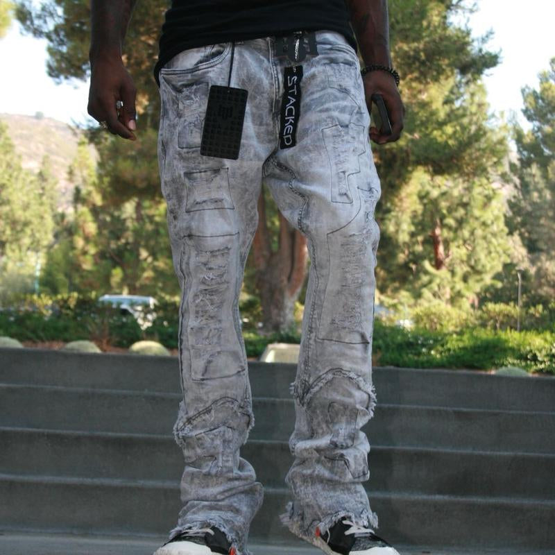Stylo Men’S Grey Vintage Washed Stacked Denim Jeans High End Street Wear - Comfortable and Stylish - Menswear