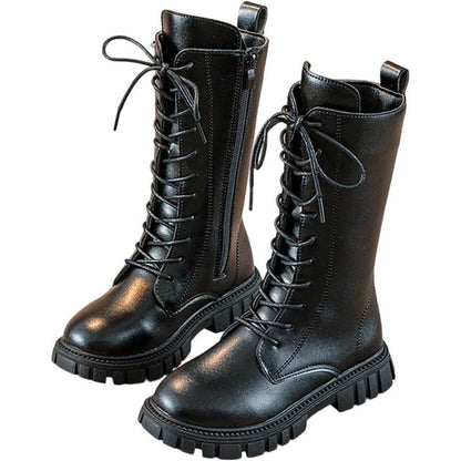 Kpop Demon Hunters Lace up Riding Boots Mid Calf Combat Boots Lace up Riding Boots Mid Calf Combat Boots PU Leather Side Zipper Punk Goth Boot Halloween Gift