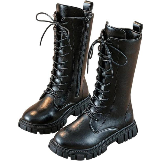 Kpop Demon Hunters Lace up Riding Boots Mid Calf Combat Boots Lace up Riding Boots Mid Calf Combat Boots PU Leather Side Zipper Punk Goth Boot Halloween Gift