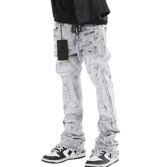 Stylo Men’S Grey Vintage Washed Stacked Denim Jeans High End Street Wear - Comfortable and Stylish - Menswear