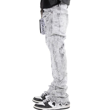 Stylo Men’S Grey Vintage Washed Stacked Denim Jeans High End Street Wear - Comfortable and Stylish - Menswear