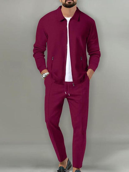 KZZ Sporty Two-Piece Set Men'S Plain Zip up Jacket & Drawstring Waist Pants Tracksuit Set, Men'S Sportswear for Gym Workout Running, Casual Gym Wear, Tracksuit Outfit, Athletic Tracksuit, Casual Activewear, Gym Clothes Set，Fallfreshness