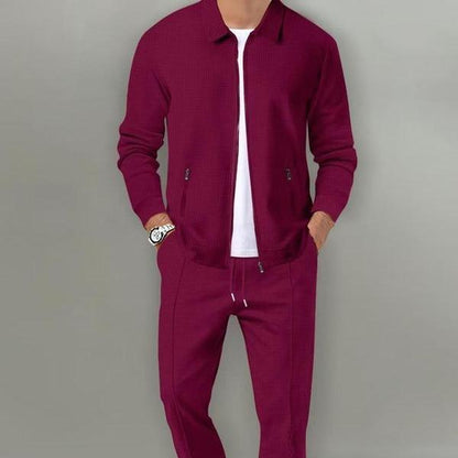 KZZ Sporty Two-Piece Set Men'S Plain Zip up Jacket & Drawstring Waist Pants Tracksuit Set, Men'S Sportswear for Gym Workout Running, Casual Gym Wear, Tracksuit Outfit, Athletic Tracksuit, Casual Activewear, Gym Clothes Set，Fallfreshness