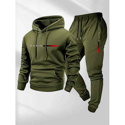 Men'S Paris Letter Printed Hoodie and Drawstring Sweatpants Set, Menswear, Casual Athletic Long Sleeve Hooded Jacket & Trousers for Fall & Winter, Men'S Clothing for Daily Wear, Sportswear Indoor Outdoor, Tracksuit, Athleisure Summer Clothes