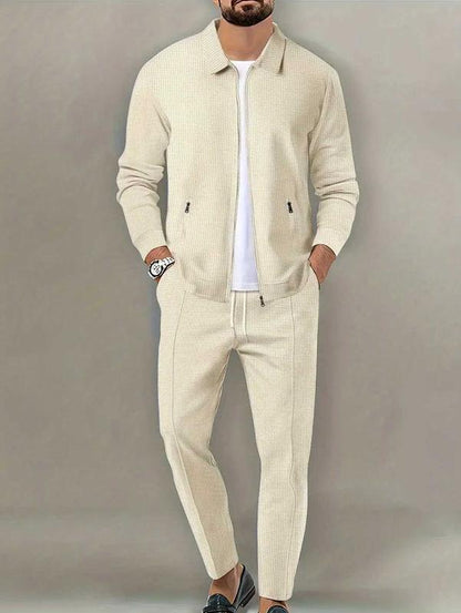 KZZ Sporty Two-Piece Set Men'S Plain Zip up Jacket & Drawstring Waist Pants Tracksuit Set, Men'S Sportswear for Gym Workout Running, Casual Gym Wear, Tracksuit Outfit, Athletic Tracksuit, Casual Activewear, Gym Clothes Set，Fallfreshness