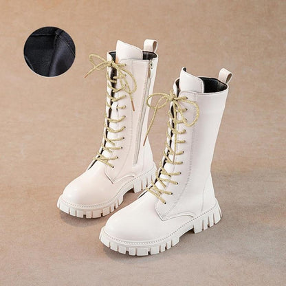 Kpop Demon Hunters Lace up Riding Boots Mid Calf Combat Boots Lace up Riding Boots Mid Calf Combat Boots PU Leather Side Zipper Punk Goth Boot Halloween Gift