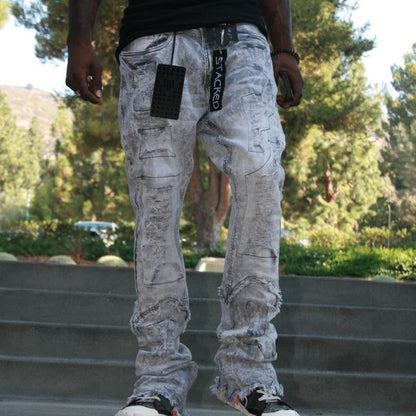 Stylo Men’S Grey Vintage Washed Stacked Denim Jeans High End Street Wear - Comfortable and Stylish - Menswear